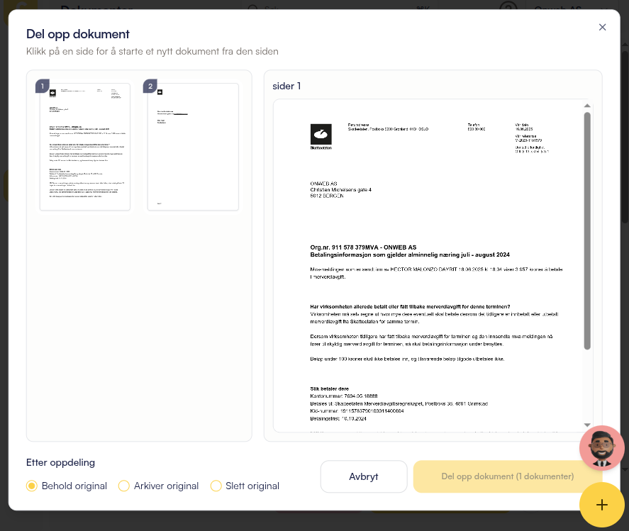 Del opp flersidige dokumenter i Snapbooks