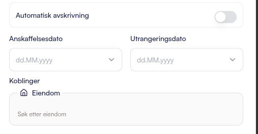 Søk etter eiendom fra Skatteetaten i anleggsmiddelskjemaet