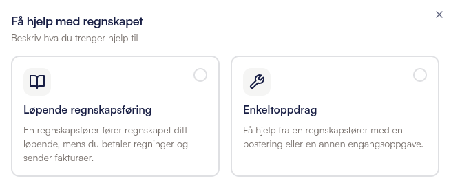 Få hjelp med regnskapet i Snapbooks: velg mellom løpende regnskapsføring og enkeltoppdrag