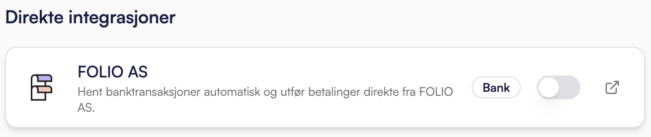 Folio under Direkte integrasjoner i Snapbooks: hent banktransaksjoner automatisk og utfør betalinger direkte fra regnskapet