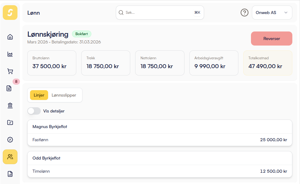 Lønnskjøring i Snapbooks
