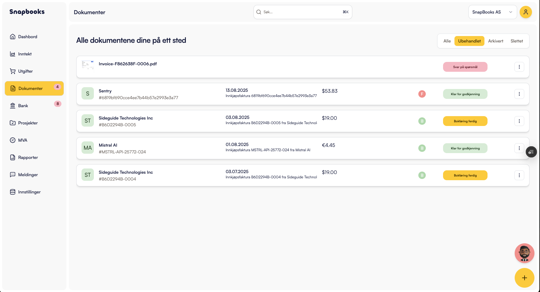 Snapbooks dashboard - automatisering og oversikt for regnskapsførere